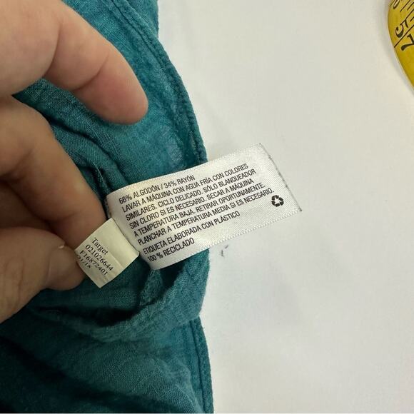 Ava & Viv Teal V-Neck Blouse 1X - Lightweight Cotton-Blend with Ruched Sleeves - Picture 10 of 10